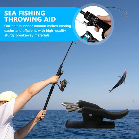 Person using 4X Fishing Cannon Bait Launcher To Help You Catch More Fish With Easy Setup And Big Casts Safe Trigger Release Durable