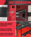 Installation guide for Fold-Out Packout Mount For Packout Toolbox Side Storage, showing steps to attach bracket to rail.