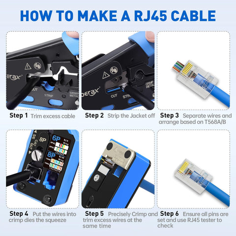Step-by-step guide for All-In-One RJ45 Crimp Tool With Pass-Through And Non Pass-Through Crimping, Wire Stripper, Cutter use