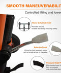 Close-up of Compact Hydraulic Stackers For Tight Aisles, 440 Lbs Capacity Manual Pallet Jack with focus on dual chain and pedals.