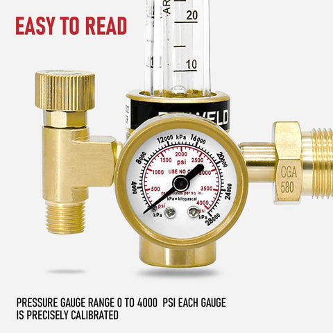 RX WELD argon regulator flowmeter gauge with brass body and gas hose connector