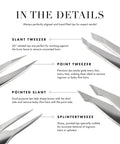 Diagram of Slant Tweezers For Eyebrows In Midnight Sky Finish, showcasing precise 25-degree slant tip for effective hair removal.