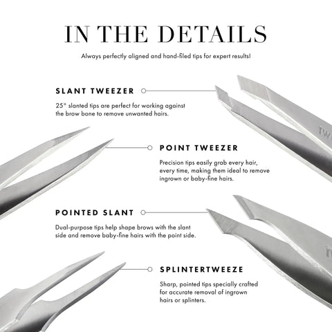 Diagram of Slant Tweezers For Eyebrows In Midnight Sky Finish, showcasing precise 25-degree slant tip for effective hair removal.
