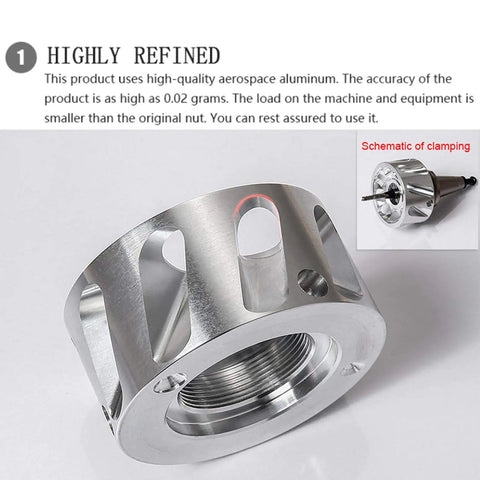 ER32 Dust Chip Extraction Nut for CNC Milling Tools, aluminum, close-up view showing precise fit and corrosion-resistant finish.