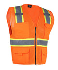 Hi Vis Mesh Safety Vest For Work With ANSI Class 2 Reflective Strips And Zipper, 8 Pockets, Breathable Quick Dry Polyester, Orange For Men