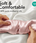 Hands holding pink 100 Percent Mulberry Silk Sleep Mask For Women Adjustable Comfort Side Sleeper Friendly Full Blackout Eye Cover