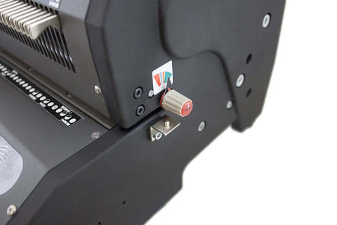 Side view of All-In-One Electric Coil Binding Machine With Punch, Inserter And Crimper - 54 Pin, showing metal construction and components.