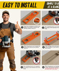 Hidden Door Hinge Jig 6 Inch Concealed Hinge Slotting Template for Precise Hinge Drilling and Accurate Door Installations Pro Grade ABS Durable Template for Craftsmanship and Efficient Assembly. man using router with jig