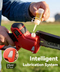Applying oil to 2-In-1 Cordless Pole Saw And Mini Chainsaw, 8-Inch Brushless Bar, Dual 4000mAh Batteries, Telescoping Pole