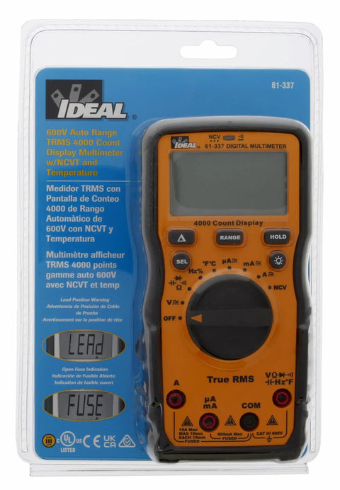 Auto Range Digital Multimeter 600V CAT III NCVT Temp with Backlit Display in packaging