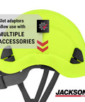 Climbing Style Hard Hat With Chin Strap And Cup Non Vented Construction Helmet ANSI Z89 1 OSHA Compliant shown with slot adaptors