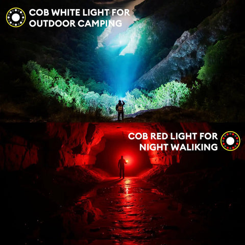 COB white and red light modes in 2 Pack Rechargeable Flashlights With Dual Switch And Fixed Focus for camping