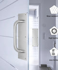 304 Stainless Steel Satin Finish Door Push Pull Handles Set installed on a white interior door, durable and easy to clean.