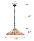 Theros Tiffany Style Two Light Mission Hanging Pendant Fixture With 18 Inch Shade Hand Cut Stained Glass For Indoor Living Room Vibe Hardwired With Wall Switch Bulbs Not Included E26 Type A Compatible