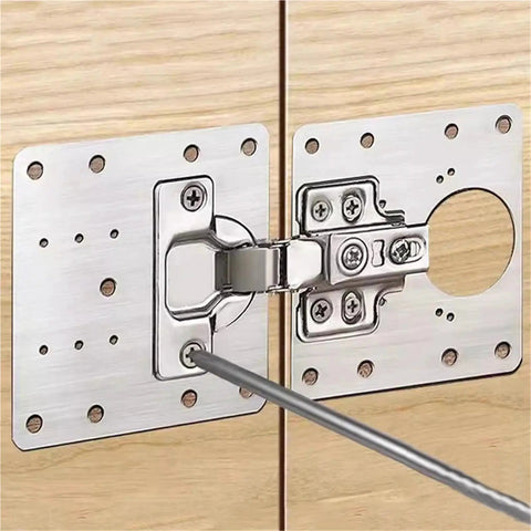 Easy DIY Hinge Repair Kit For Loose Cabinet Doors With Soft Close Damping shown on wooden cabinet, close-up view