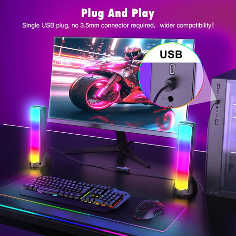 RGB PC Gaming Speakers With Full Screen LED Breathing Light And 4 Dynamic Modes, 2.0 Channel Stereo Sound, USB connection detail