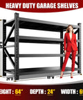 Beefy Heavy Duty Metal Garage Shelving Unit, 69 Inch Wide 4 Tier Adjustable Storage Racks, Industrial Steel Shelves Organizer For Garage, Warehouse, Workshop And Home, 69 W By 24 D By 64 H black metal rack