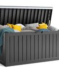 90 Gallon Resin Deck Box Lockable Outdoor Storage Box For Patio Cushions Garden Tools And Gear Waterproof Yard Storage Unit open