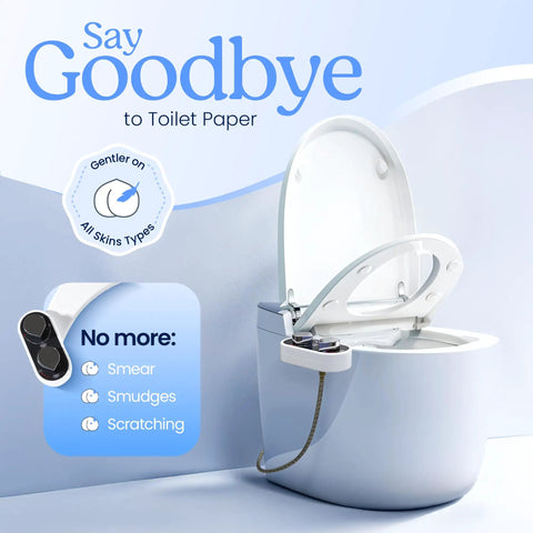 Toilet with No Electric Bidet Attachment For Toilet Seat Fits Most Standard Elongated Seats With Self Cleaning Dual Nozzles