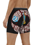 Back view of experimental conveyor belt print long underwear with quick drying breathable moisture wicking fabric black