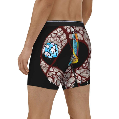 Back view of experimental conveyor belt print long underwear with quick drying breathable moisture wicking fabric black