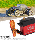 Badass High Torque Coreless Motor Servo Crafted From Tough Aluminum Alloy Housing With Precision Potentiometer And High Resolution Digital Control Chip For Hella Rad Radio Control Steering installed in remote control car.