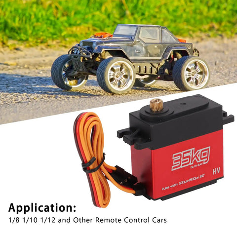 Badass High Torque Coreless Motor Servo Crafted From Tough Aluminum Alloy Housing With Precision Potentiometer And High Resolution Digital Control Chip For Hella Rad Radio Control Steering installed in remote control car.