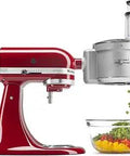 Stand Mixer Attachment Food Processor With Commercial Dicing Disc For Effortless Prep dicing veggies into a glass bowl