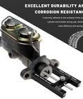 Hella Tight Brake Booster Adjustment Tool With Magnetic Aluminum Body And Adjustable Pin For Master Cylinder Push Rod Length Gauge, showing master cylinder with adjustment tool.
