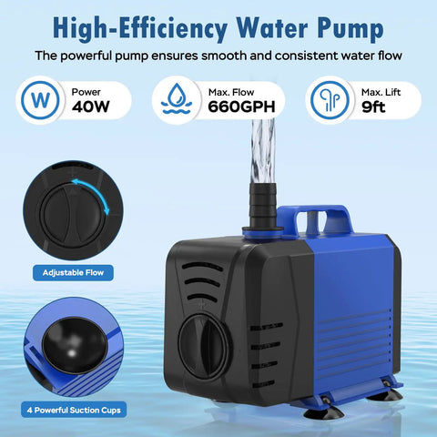 Pond Waterfall Spillway Kit With 8 Inch Stainless Steel Spillway Remote Control LED Lights 660GPH Submersible Pump Outdoor Fountain