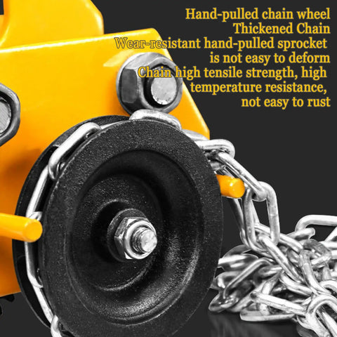 Heavy Duty Manual Chain Trolley For Gantry Crane Hoist featuring a close-up of the thickened hand-pulled chain wheel with sprocket.