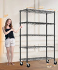 Heavy Hitter 5 Tier Wire Shelving Rack With Rock Solid Carbon Steel Frame And Smooth Rolling Casters For Garage Kitchen Pantry And Home Office Storage shown with height and width dimensions