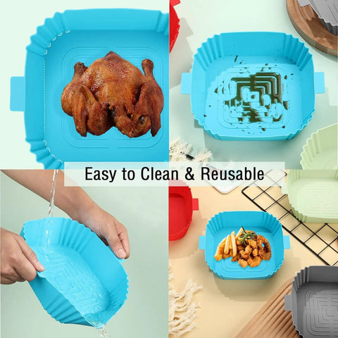 Silicone Air Fryer Liners Set Of 4 Pcs 7.6 Inch Square Reusable Liners For 3 To 6 Qt Air Fryers Dishwasher Safe Heat Resistant.