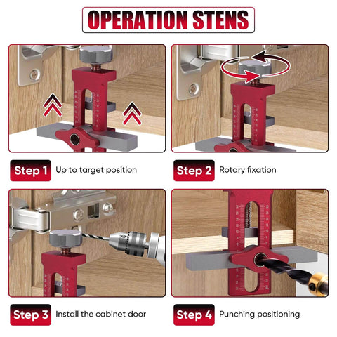 2 In 1 Cabinet Door Mounting Jig With Quick Edge Positioner, Adjustable Install Positioner And Dual 0 To 30 Scale shown in use