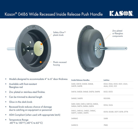 Wide Recessed Inside Release Handle With 6-Inch Length For 56 And 5656 Latches, Recessed Plastic Housing, Safety-Glow Knob