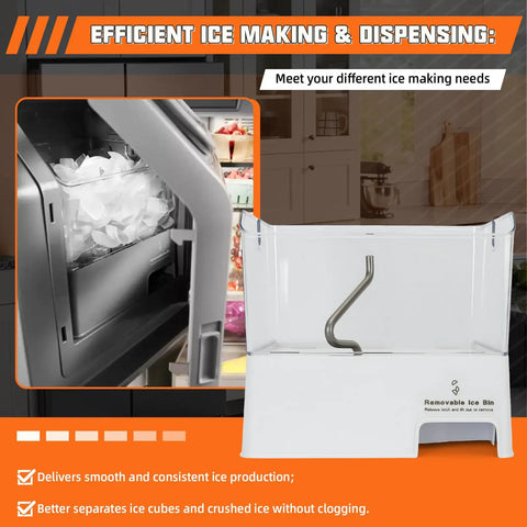 Removable Ice Bin Assembly For Whirlpool Maytag KitchenAid Ice Makers Replacement W10347093 W10347100 Fits WRF736SDAM14 WRF736SDAM13, clear plastic ice bin