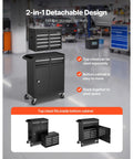 Rolling Tool Chest And Cabinet Set 2 In 1 Design With Five Drawers And Detachable Top Tool Box in garage setting