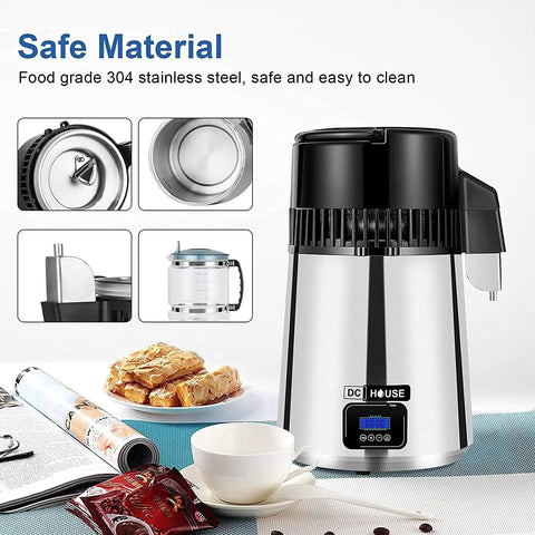 1 Gallon Water Distiller Timeable With 304 Stainless Steel Filter And CNC Timing LCD Display For Home Countertop 110V