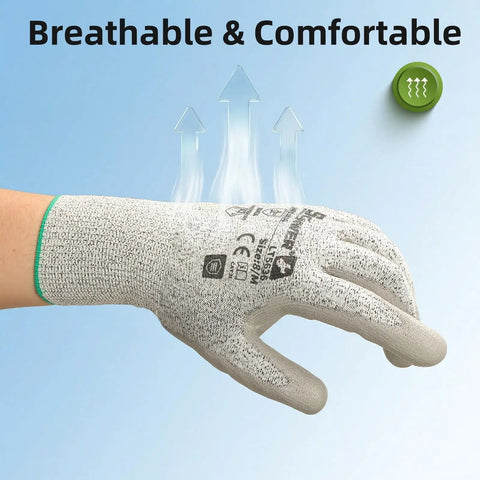 Front view of Six Pairs Heavy Duty Safety Work Gloves With ANSI Level 6 Abrasion Resistance And ANSI A2 Cut Resistant Grip For Construction Gardening Mechanic And General Use 3D Comfort LT5636 showing breathable design.