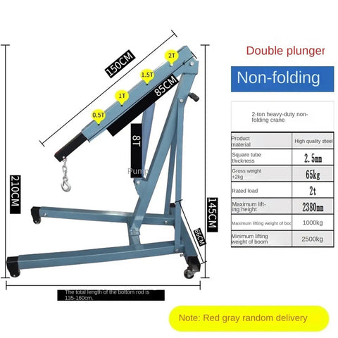Foldable 2 Ton Engine Hoist With Extendable Boom And Integrated Oil Pump, Straight Shooter Heavy Duty Lifter side view with dimensions.