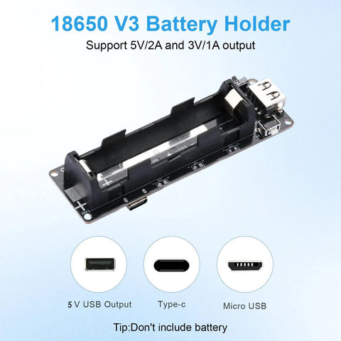 2 Pack 18650 Battery Holder Power Bank Module Micro Usb Cable Lithium Backup Shield with USB output connectors.