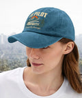 Woman wearing Funny RV Pilot Hat For Men Cyan Blue Camper Road Trip Cap With Adjustable Strap Trendy Vacation Style Dad Hat