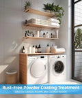 6 Pack Heavy Duty 12 Inch Black L Shelf Brackets for Floating Shelves installed above laundry appliances, showing robust wall support.