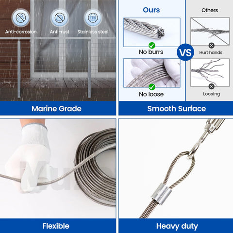 600 Ft One Eighth Inch T316 Stainless Steel Cable Railing Kit With 7x7 Wire Rope, marine grade, anti-rust properties shown