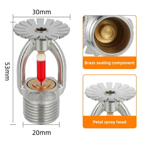 Heavy Duty 5 Piece Pendent Fire Sprinkler Heads With 155 Degree Fahrenheit Rating And Ballistic Brass Build 1/2 Inch NPT Thread showing brass sealing component and petal spray head.
