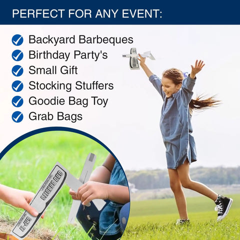 Girl playing outdoors with Balsa Wood Airplane Glider Kit Pack Of 6 For Kids, DIY Model Planes, STEM Projects, Party Favor