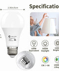 6-Pack A19 LED Light Bulbs That Do 100W Equivalent Daylight 5000K Brightness, Super Efficient 13W, 1500 Lumens, E26 Base, Non-Dimmable, 15000-Hour Lifespan For Bedroom, Living Room, Office shown with specifications and installation image