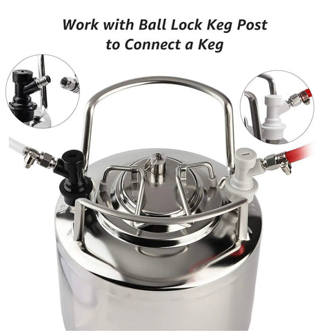 Two Pairs Ball Lock Quick Disconnect Set With 5/16 Gas And 1/4 Liquid Barbs, MFL Swivel Nuts For Easy Hose Changes, Ideal Upgrade For Cornelius Kegging And Homebrew Keg Systems on stainless Cornelius keg