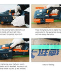 Heavy Duty Slick Portable Battery Powered Electric Strapping Tool Automatic PP PET Belt Packing Logistics Banding Machine showing user handling an adjustable strap button.
