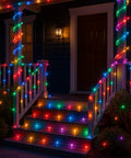 66ft Waterproof LED Rope Lights With Remote Color Changing Fairy String Lights 16 Colors 8 Modes For Indoors Or Outdoors Vibe Decor Patio Garden Party Wedding Halloween Christmas Bedroom Lighting illuminating a porch with colorful lights.